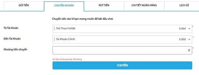 Fun88 14 Chuyển tiền từ tài khoản phụ sang tài khoản chính trước khi rút tiền